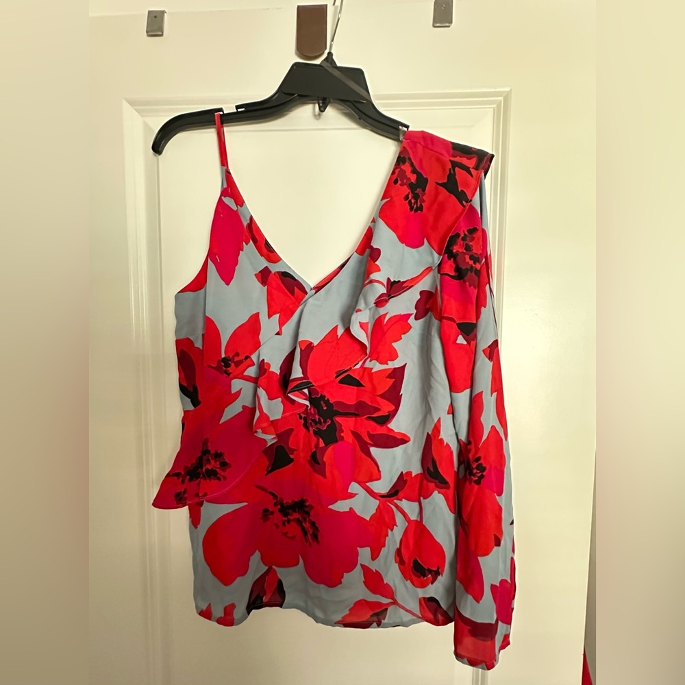 Belle Sky Vibrant Red Floral Blouse